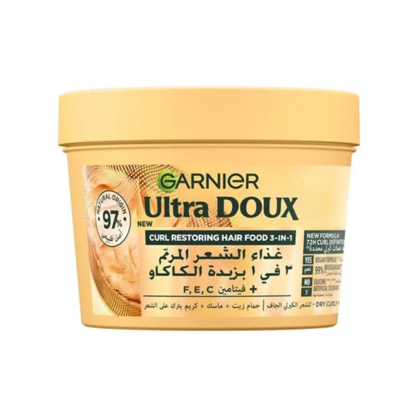 Garnier Ultra Doux Hair Food Beurre de Cacao 390ML – Masque 3-en-1 Cheveux Bouclés
