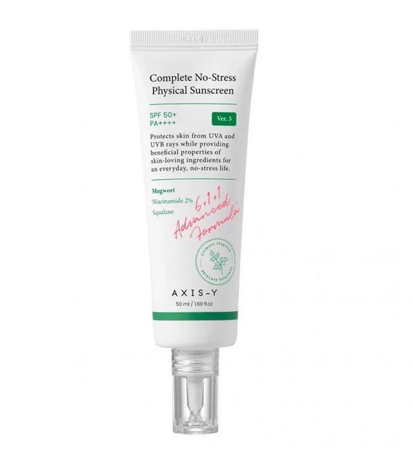 Axis-Y Complete No-Stress Physical Sunscreen SPF50+ PA++++ – Écran Solaire Minéral Apaisant 50ml